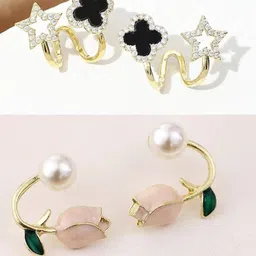 DressBerry Set Of 2 Agate Studded Contemporary Shaped Studs-image-77