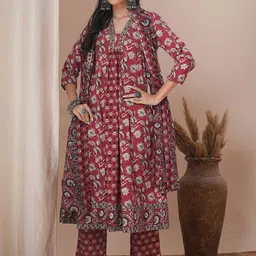 FASHOR Women Ethnic Motifs Printed Panelled Thread Work Pure Cotton Kurta with Trousers & With Dupatta-picture-12