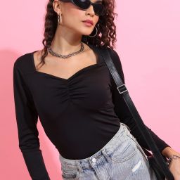 Casual Regular Sleeves Self Design Women Black Top-image-2
