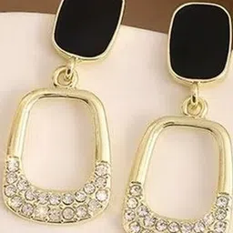 Celestique Cubic Zirconia Studded Korean Enamelled Oval Shaped Drop Earrings-picture-48
