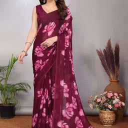 vj fashion Women Maroon Floral Printed Pure Georgette Sarees-picture-41