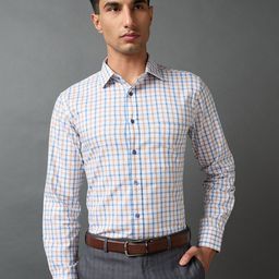 Daniel Hechter Men Gingham Checked Spread Collar Cotton Formal Shirt-image-99