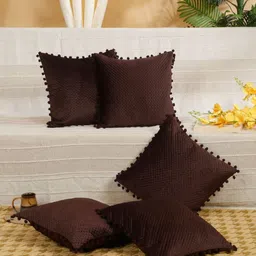 HOSTA HOMES Brown 5 Pieces Geometric Quilted Velvet Square Cushion Covers-image-51