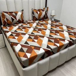 Pure Decor Velar Sib Brown Printed Pure Cotton 350TC King Bedsheet Set 2.74m x 2.74m-image-74