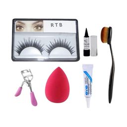 skrynnzer Set Of 5 Eyelashes- Curler- Face Brush- Makeup Blender- Glue & Kajal-82
