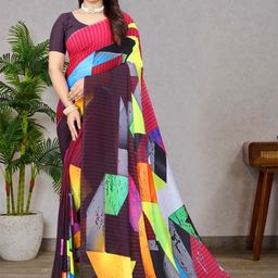 P D Silk Mills Floral Pure Georgette Saree-image-88