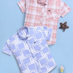 Toonyport Boys Pack Of 2 Checked Printed Cotton Casual Shirt-image-91