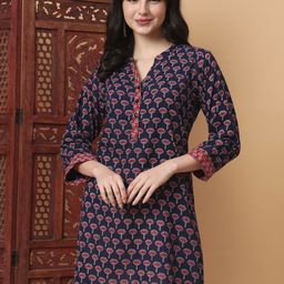 SUFIZA LIFESTYLE Women Floral Printed Pure Cotton Straight Kurti-image-85
