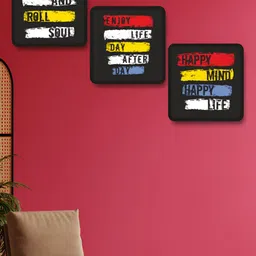 SAF Black & Red 3 Pieces Motivational Quotes Printed Wooden Wall Art-25