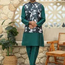 KRAFT INDIA Mandarin Collar Straight Kurta With Churidar & Nehru Jacket-picture-51