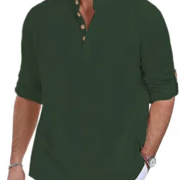 APEKTRA Band Collar Roll Up Sleeves Slim Fit Short Kurta-image-55