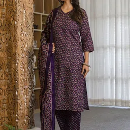 SANISA Women Printed Regular Kurta with Trousers & With Dupatta image 3