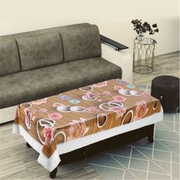 Dakshya Industries Brown Floral Waterproof Plastic 4-Seater Table Cover-35