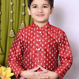 NFC CREATION Boys Floral Embroidered Regular Sequinned Dupion Silk Kurta with Pyjamas image 5