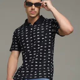 Nins Moda Geometric Printed Polo Collar Cotton T-shirt-picture-45