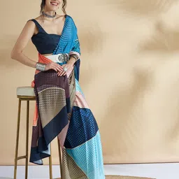 RACHNA Polka Dot Colourblocked Block Print Saree image 5