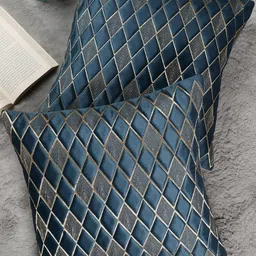 Blue Color Diamond Shaped Embroidered Design, Set of 2 Pieces Velvet Cushion Cover-34