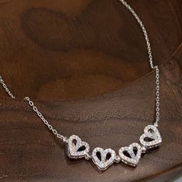 BEYTER Stainless Steel AD Stones Studded Heart Shaped Minimal Necklace-image-38