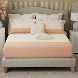 Boutique Living India Peach Printed 400TC Cotton King Bedsheet Set 2.74 m x 2.74 m-picture-9