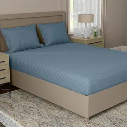 home expressions Symphony Blue Striped Cotton Super King Bedsheet Set 2.95 m X 3.05 m-picture-19