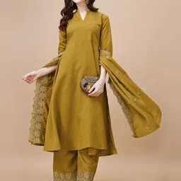 Hirvanti Fashion Embroidered Zari Notch Neck Anarkali Kurta with Palazzo And Dupatta-23