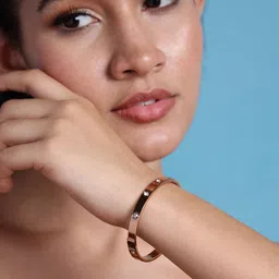 DressBerry Women Brass Cubic Zirconia Rose Gold-Plated Bangle-Style Bracelet-image-9