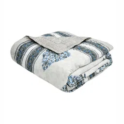 BLOCKS OF INDIA Blue & White Floral Mild Winter 350 GSM Single Bed Quilt-18