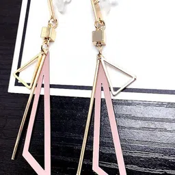 Nilu's Collection Silver-Plated Fancy Hollow Triangle Long Geometric Drop Earrings-12