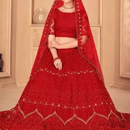 Warthy Ent Embroidered Thread Work Semi-Stitched Lehenga & Unstitched Blouse With Dupatta-38