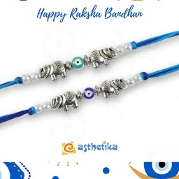 Asthetika Set of 2 Elephant Charm Studded Wraparound Thread Rakhi image 2