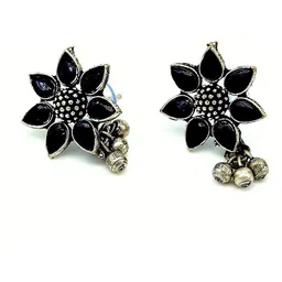 Yash Jewels Emporiums Silver-Plated Stones Studded & Beaded Oxidized Floral Studs-image-48