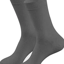 MUKHAKSH Men 3 Pairs Cotton Plain Dark Grey Calf Socks-35