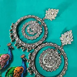 Proplady Silver-Plated Kundan Studded Contemporary Chandbalis-image-81