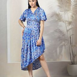 plusS Floral Printed A-Line Wrap Midi Dress-image-49