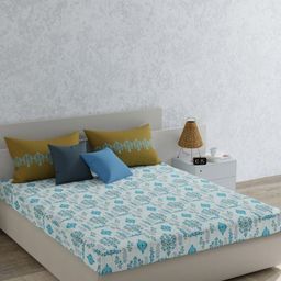 MYTRIDENT Utsav Blue Floral Printed 120 TC Pure Cotton Queen Bedsheet Set 2.28 m X 2. 54 m-image-97