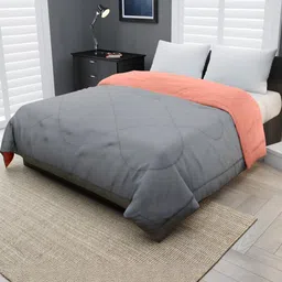 Doristyle Peach 250 GSM Checked Microfiber Single Bed Comforter-picture-36
