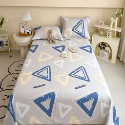 JC HOME Grey & Blue Geometric Printed 220 TC Single Size Bedsheet Set-image-80