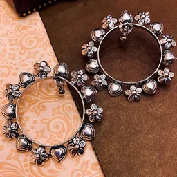 Sangria German Silver-Plated & Floral Shaped Circular Hoops Earrings-49