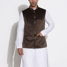 SHOWOFF Velvet Nehru Jacket With Pocket Square-picture-10