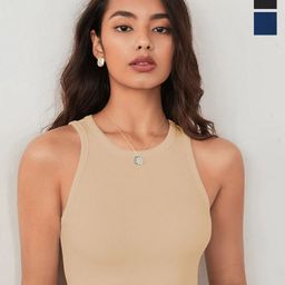 TOOCHKI Women Pack Of 3 Solid Round Neck Tank Crop Top-image-61