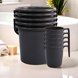 RUBOXA Grey 10 piece Solid Plastic Bath Accessories Set-image-26