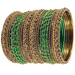 ZULKA Set Of 20 Zircon Gemstone Studded And Beaded Bangles-picture-11