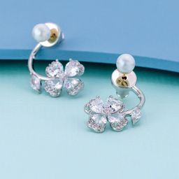 Kushal's Fashion Jewellery Gold-Plated Floral Shaped Zircon Pearl Drop Earrings-6