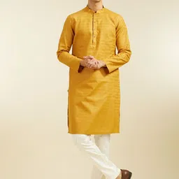 Diwas by Manyavar Geometric Woven Design Mandarin Collar Pure Cotton Straight Kurta-picture-30