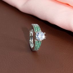 PRIVIU Silver-Plated American-Diamond Studded Adjustable Finger Ring-90