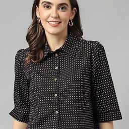 DECKEDUP Polka Dot Print Cotton Shirt Style Top-image-73