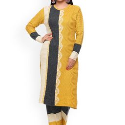 WOOL 4U Women Colourblocked Self Design Round Neck Regular Kurta with Trousers-15
