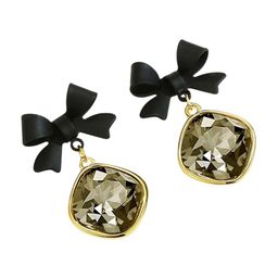 Celestique Korean Artificial Stone Studded Bow Shaped Drop Earrings-2