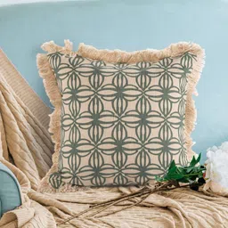 SASHAA WORLD Beige & Green Ethnic Motifs Square Cushion Covers-image-19