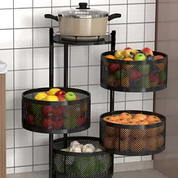 Myntra Elegant Homes Black Metal 4-Layer Rotating Storage Rack Trolley with Wheels-41